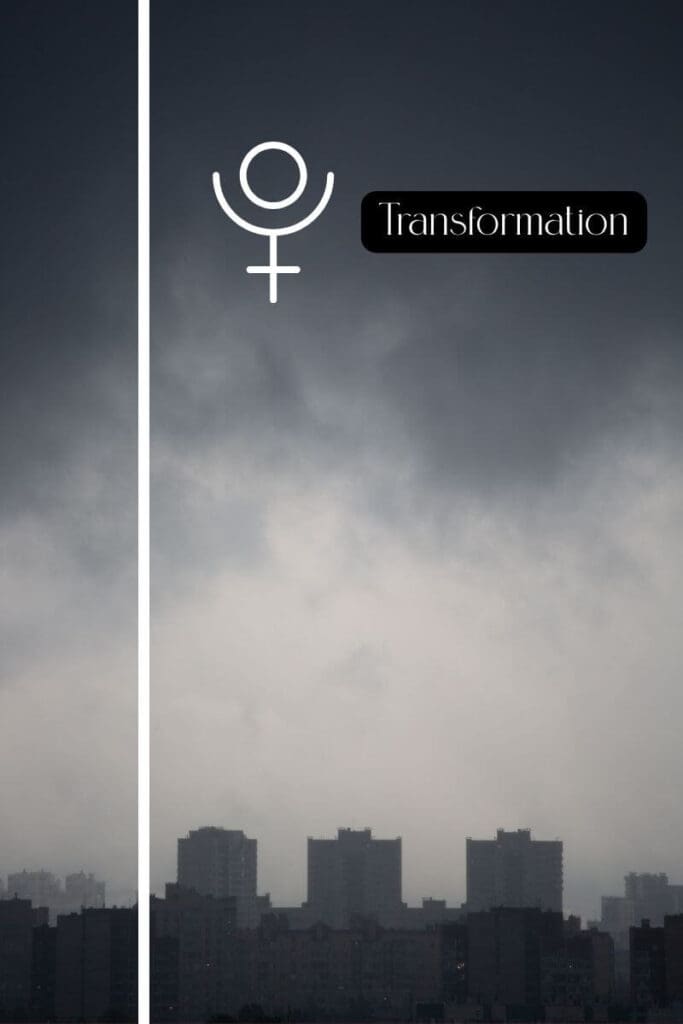 City view of a dark mysterious city representing a pluto planetary line where transformation happens