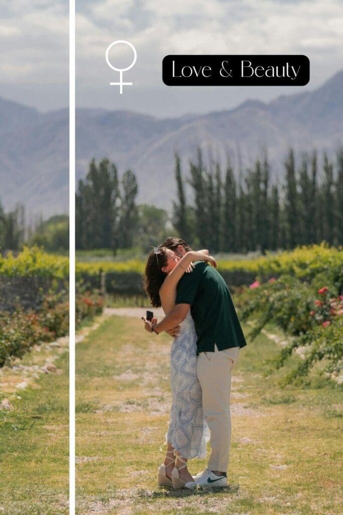 Venus planetary line city view with a guy proposing