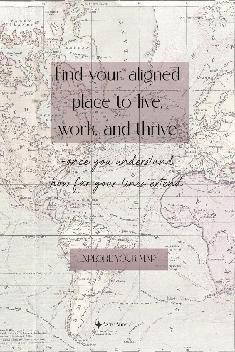 astrocartography map showingwhere to live, work, and thrive based on planetary lines