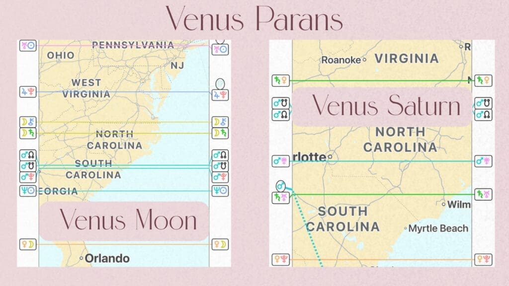 astrocartography map of venus moon and venus saturn parans