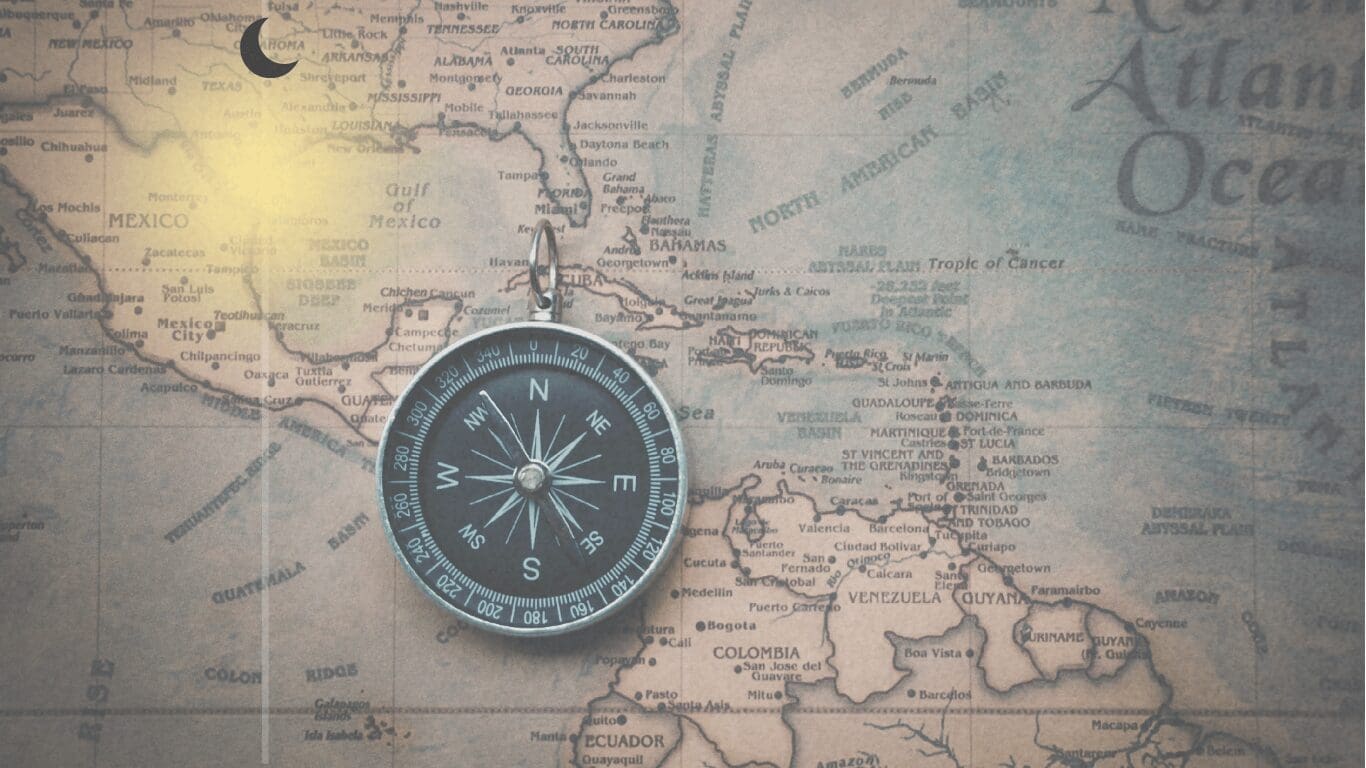 astrocartography world map with a moon line