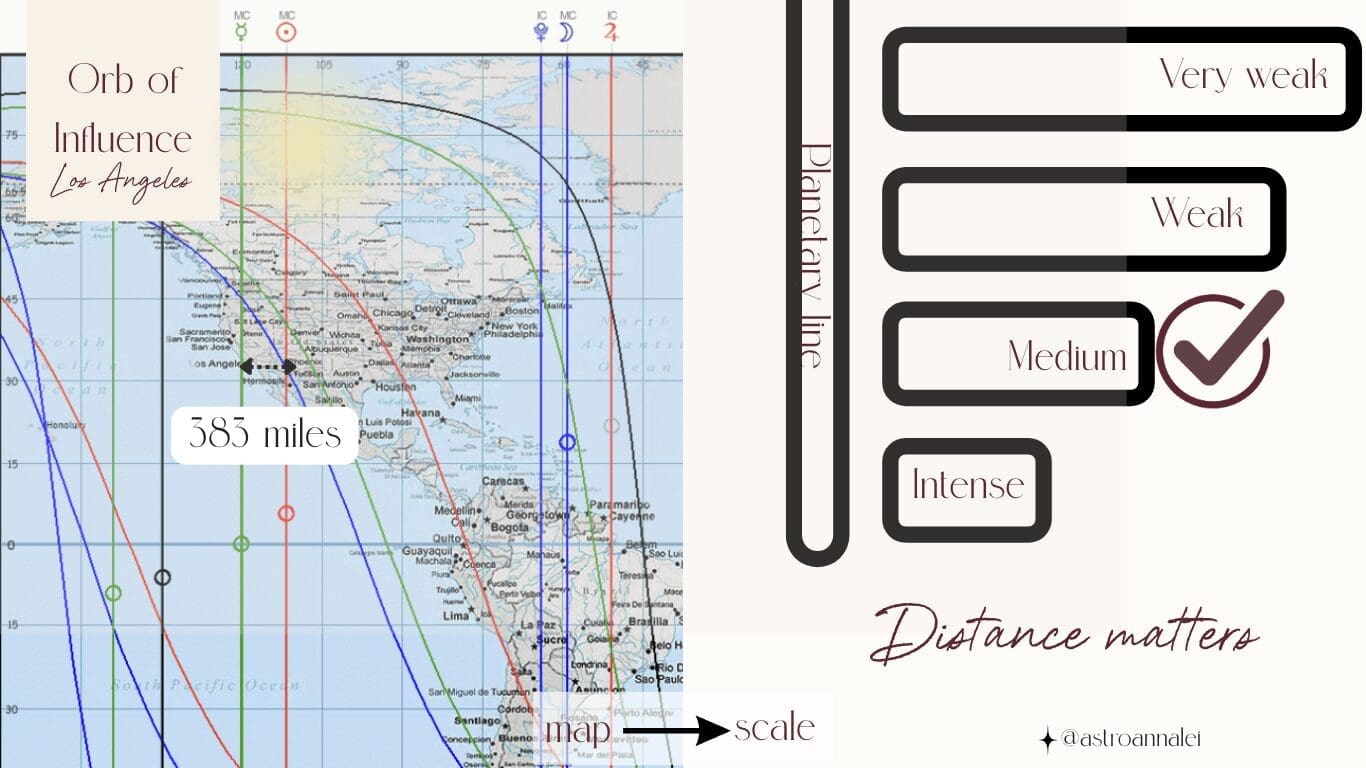 astrocartography map and scale on the orb of influence