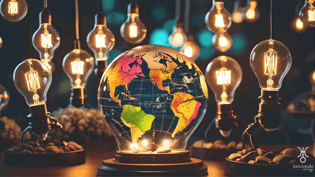 world globe with light bulbs representing uranus energy