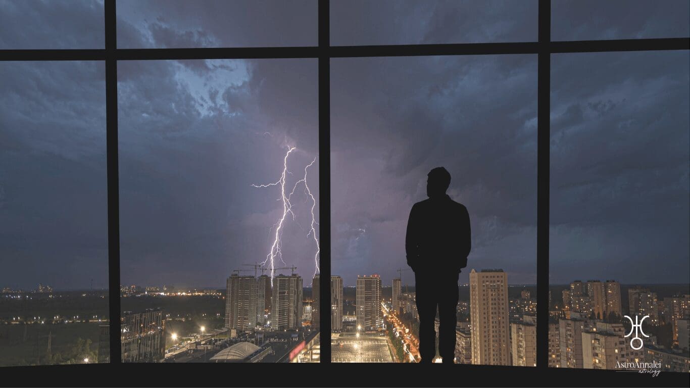 Lightning over a city skyline representing Uranus lines