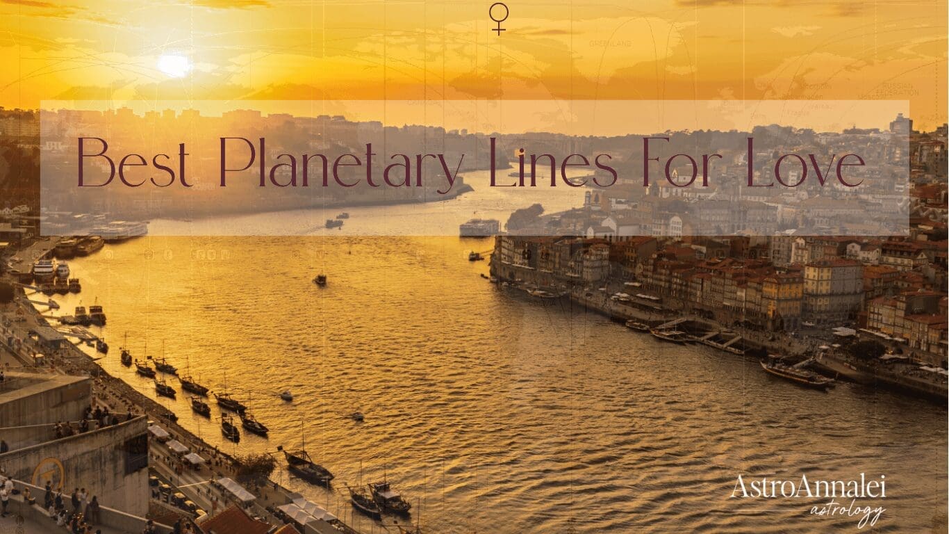 European city with astrocartography map with planetary lines