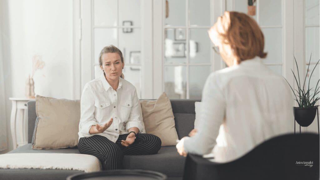 Woman at a counseling/therapy session representing Moon MC line
