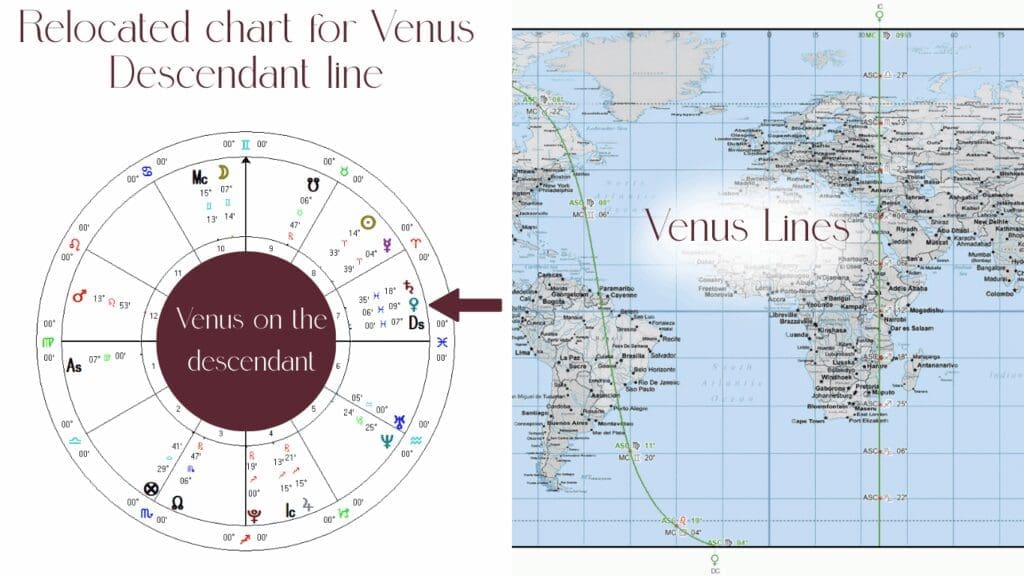 relocated chart with astrocartography map showing Venus lines