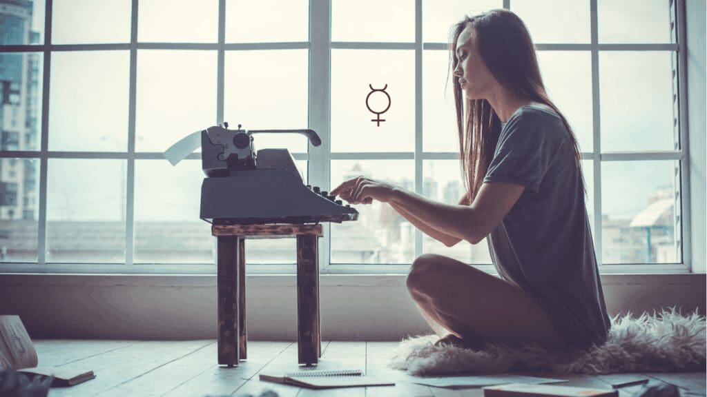 Woman typing her book representing Mercury lines for communication