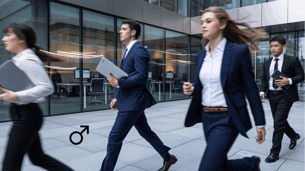 Business people moving through a city representing action and drive on a Mars astrocartography line.