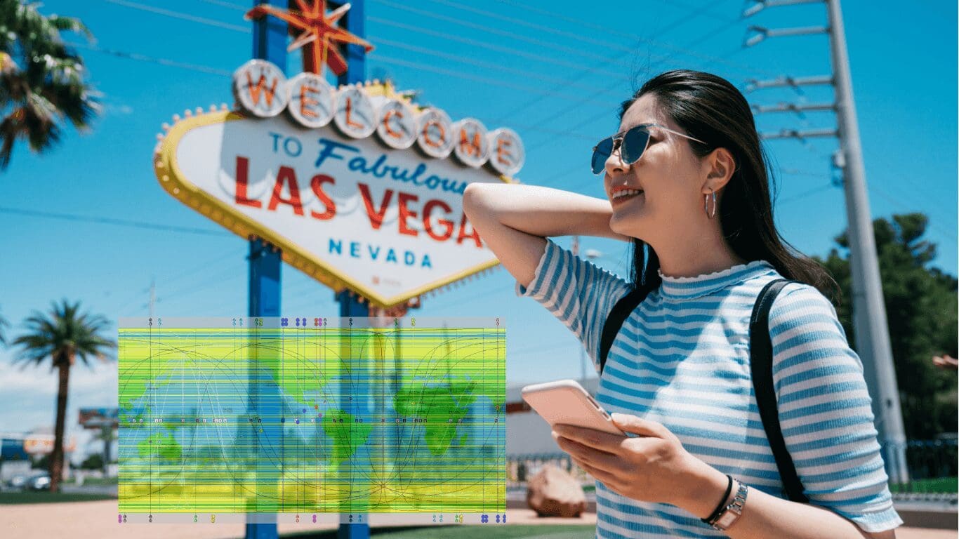 Person viewing a city through a personal astrocartography map.